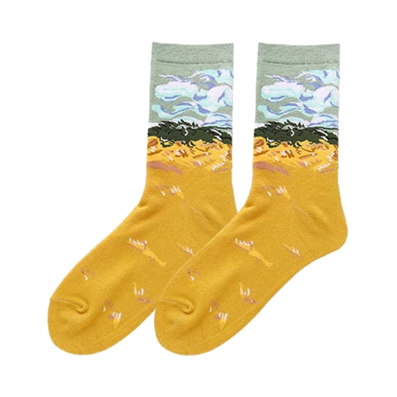 Starry Night Winter Retro Women Personality Art Van Gogh Mona Lisa Famous Painting Men Socks Oil Funny Happy Socks Dropshopping