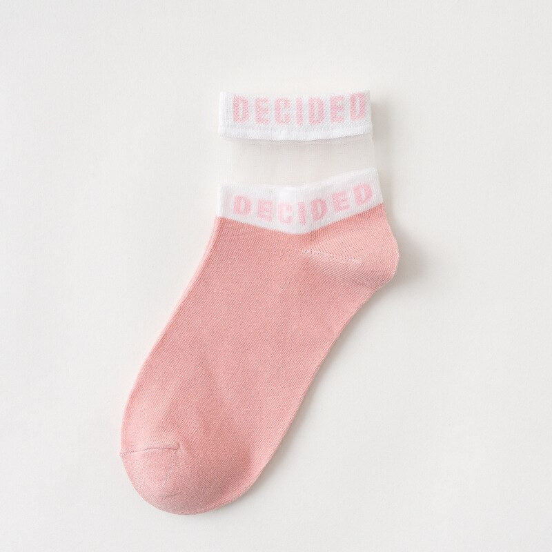 1 Pair Women Socks Cotton Summer New Colorful Letter Ankle Socks Splice Thin Socks Solid Cute Socks