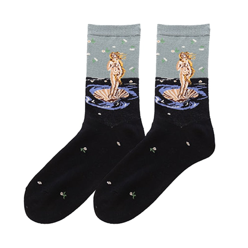 Starry Night Winter Retro Women Personality Art Van Gogh Mona Lisa Famous Painting Men Socks Oil Funny Happy Socks Dropshopping