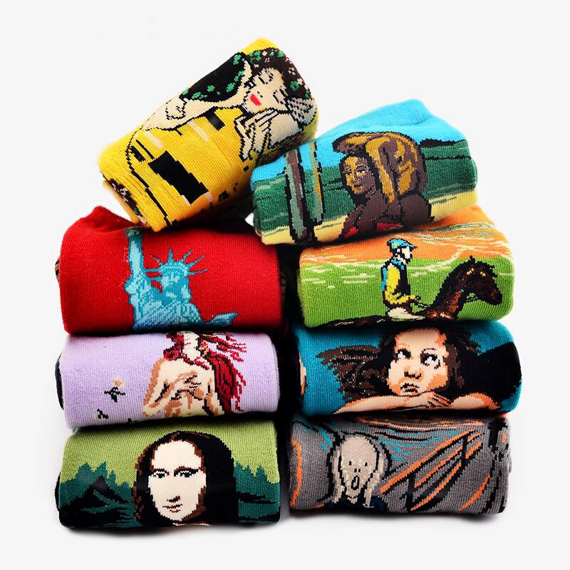 Starry Night Winter Retro Women Personality Art Van Gogh Mona Lisa Famous Painting Men Socks Oil Funny Happy Socks Dropshopping