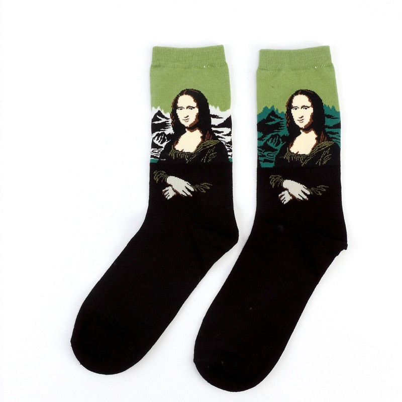 Starry Night Winter Retro Women Personality Art Van Gogh Mona Lisa Famous Painting Men Socks Oil Funny Happy Socks Dropshopping