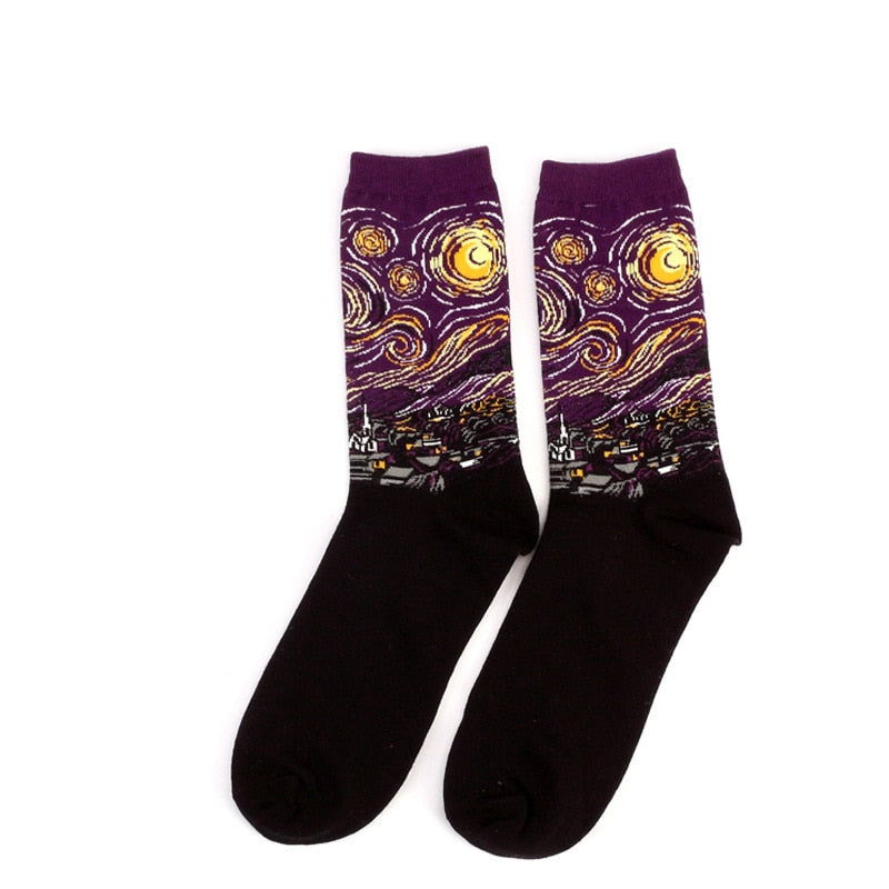 Starry Night Winter Retro Women Personality Art Van Gogh Mona Lisa Famous Painting Men Socks Oil Funny Happy Socks Dropshopping