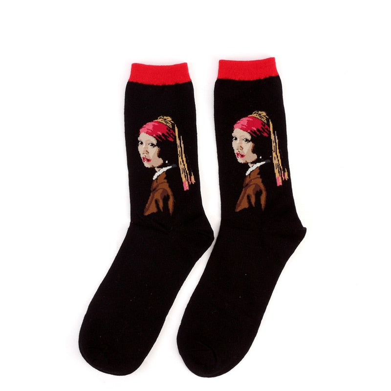 Starry Night Winter Retro Women Personality Art Van Gogh Mona Lisa Famous Painting Men Socks Oil Funny Happy Socks Dropshopping