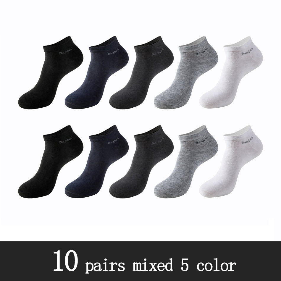 10 Pairs / Pack Men's Bamboo Fiber Socks Short High Quality New Casual Breatheable Anti-Bacterial Man Ankle Socks Men