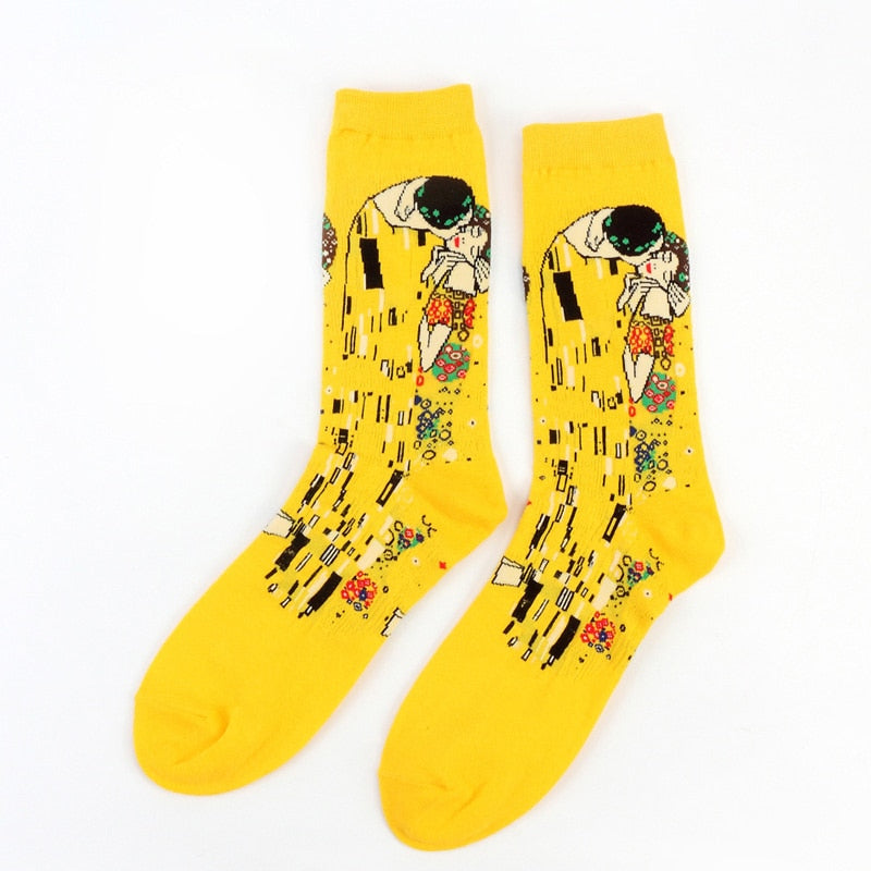 Starry Night Winter Retro Women Personality Art Van Gogh Mona Lisa Famous Painting Men Socks Oil Funny Happy Socks Dropshopping