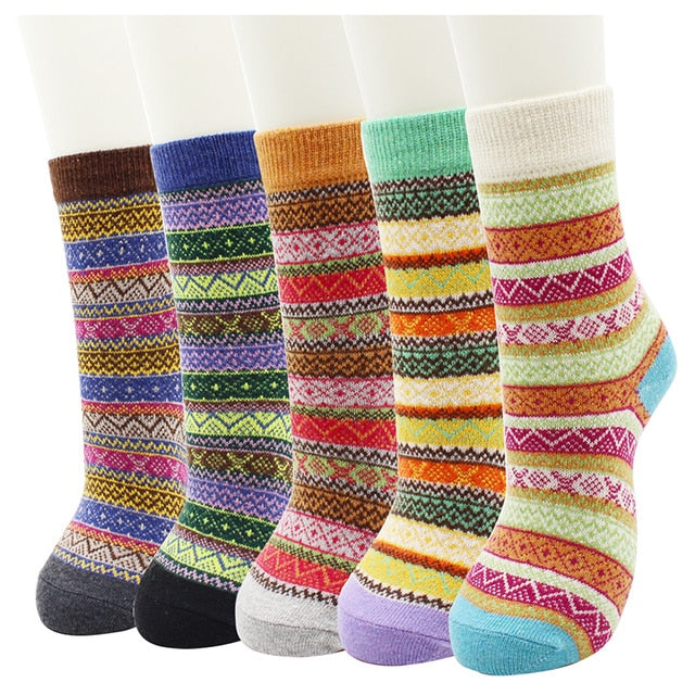 5 Pairs New Women's Winter Warm Socks Vintage Christmas Sock Harajuku Ethnic Style Cashmere Thermal Thicken Wool Sock for Women