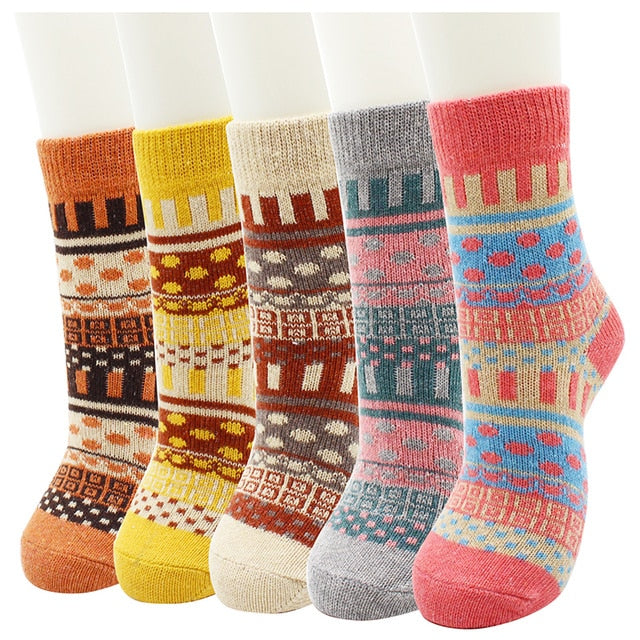 5 Pairs New Women's Winter Warm Socks Vintage Christmas Sock Harajuku Ethnic Style Cashmere Thermal Thicken Wool Sock for Women