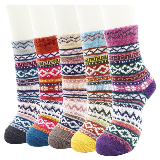 5 Pairs New Women's Winter Warm Socks Vintage Christmas Sock Harajuku Ethnic Style Cashmere Thermal Thicken Wool Sock for Women