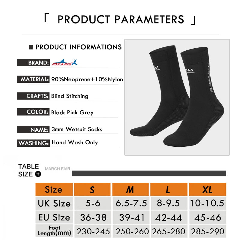 Unisex 3mm Neoprene Diving Socks Water Sport Winter Warm Anti Slip Swimming Snorkeling Socks Surfing Beach Boots for Men Women