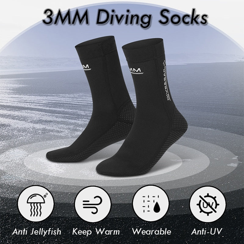 Unisex 3mm Neoprene Diving Socks Water Sport Winter Warm Anti Slip Swimming Snorkeling Socks Surfing Beach Boots for Men Women