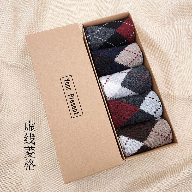 Box Gift Fashion High Quality 5 Pairs/lot Casual Cotton Male Boy Socks Business Keep Warm Men's Socks