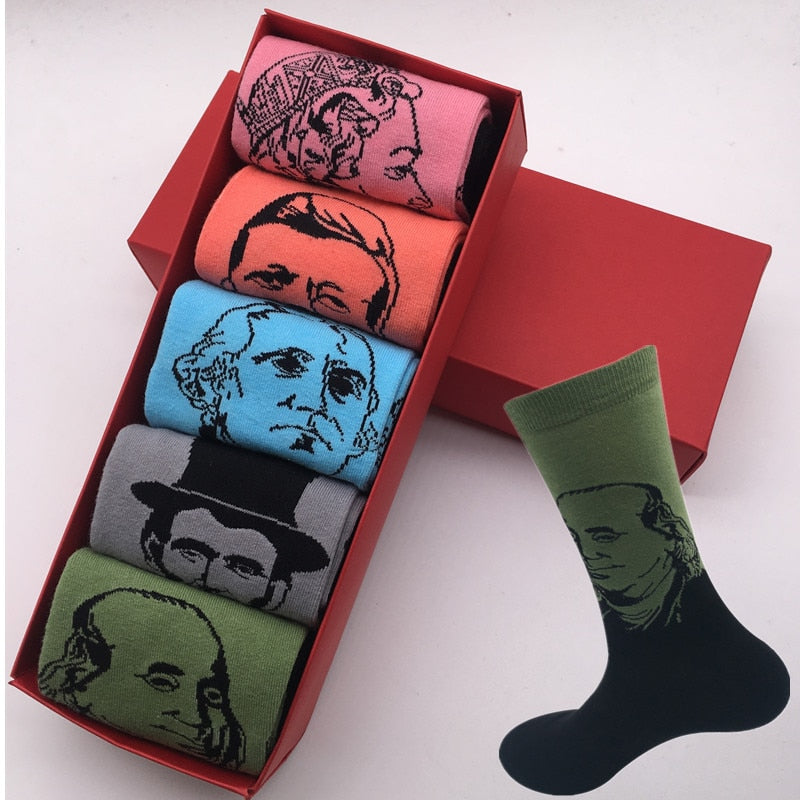 5 pairs of socks new design men's cotton socks funny skate stockings girl fashion men's socks girl no gift box